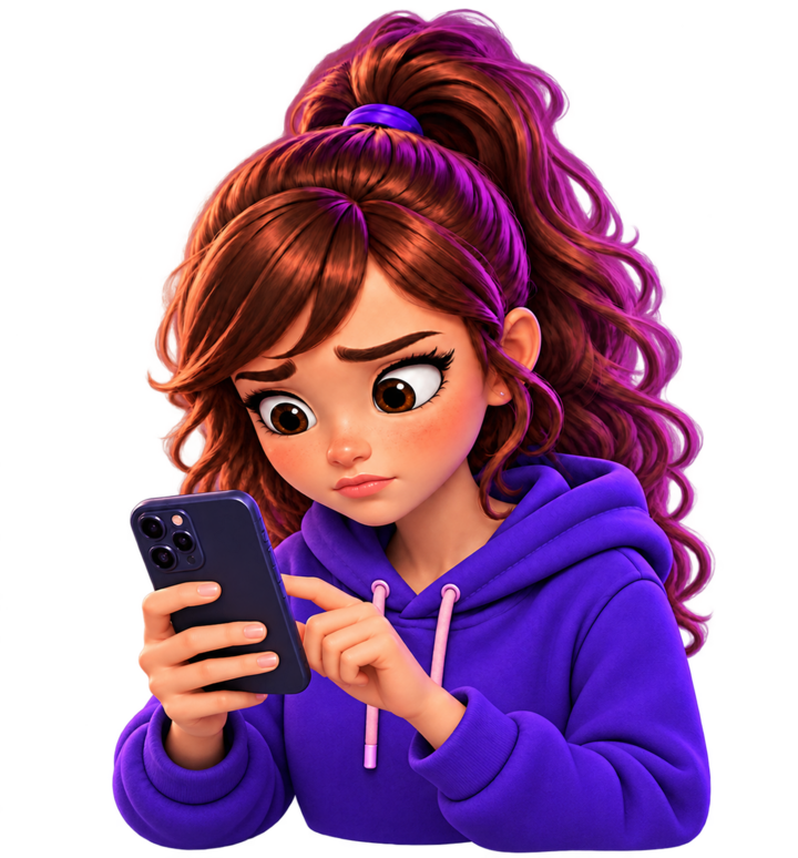 Antes da análise: criadora confusa olhando para o celular