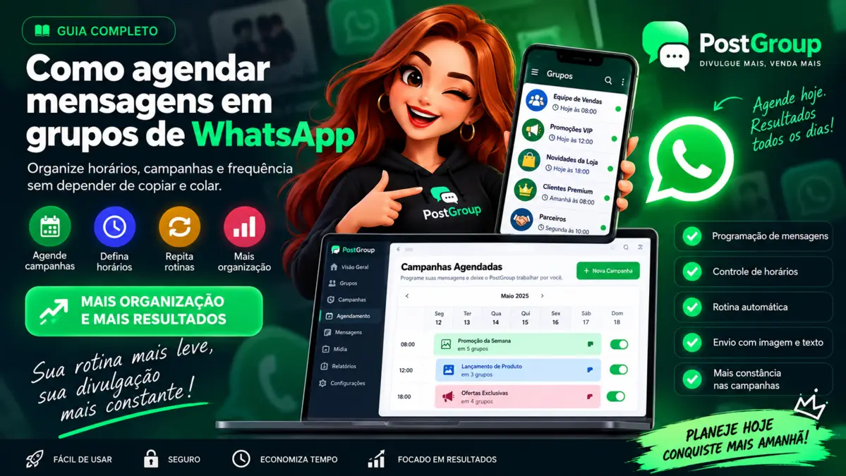 Como agendar mensagens em grupos de WhatsApp com campanhas e horários no PostGroup